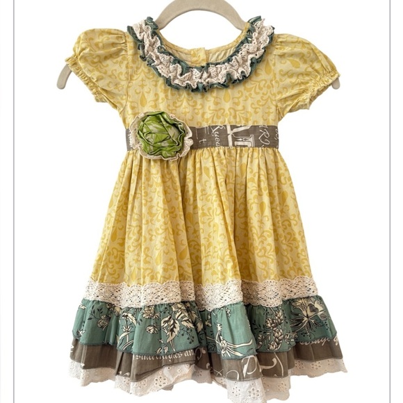 Mustard Pie  Darling Yellow & Green Flare Girls Dress Size 24 Months - Picture 3 of 11